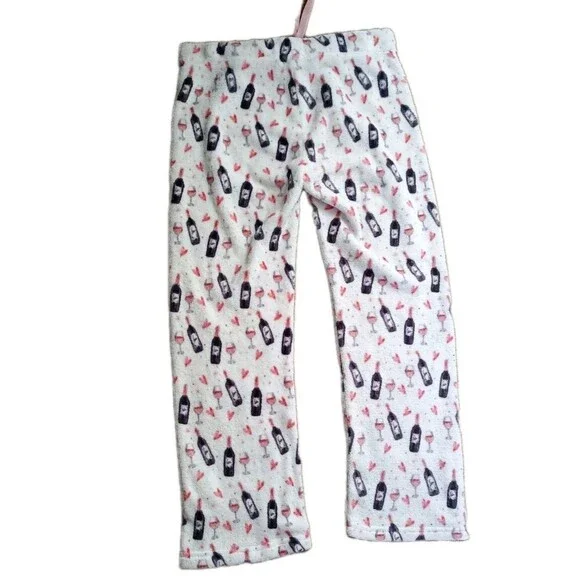 Daydream Pajama Pants Pjs Size Large Wine Glasses Hearts Print Plush Soft - Picture 2 of 7